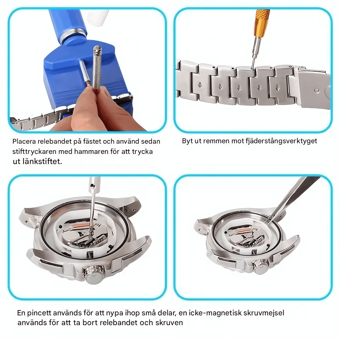 TimeFix – Klockreparationskit med 147 Delar, Verktyg för Armbandsjustering & Boettöppning