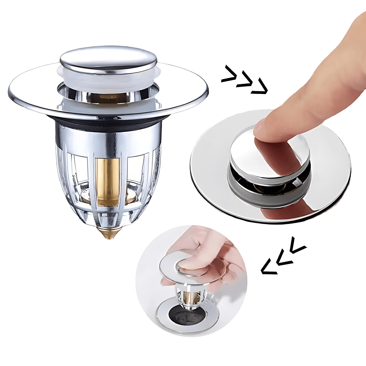 DrainEase – Pop-Up Avloppspropp med Inbyggt Filter för Handfat & Diskho