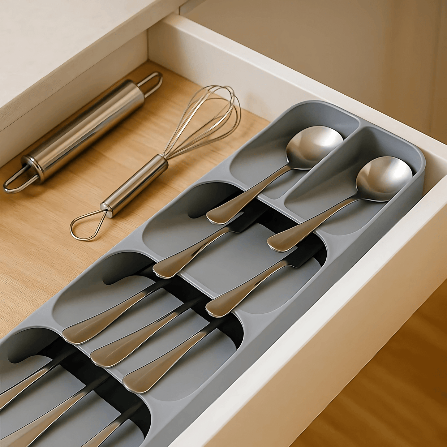 SpaciFit – Besticklåda för Lådor med Fast Indelning och Kompakt Förvaring av Köksredskap