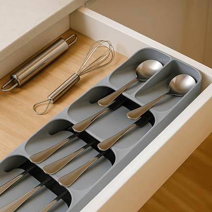 SpaciFit – Besticklåda för Lådor med Fast Indelning och Kompakt Förvaring av Köksredskap