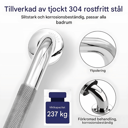 SafeGrip – Halksäker Badrumshandtag i Rostfritt Stål för Dusch, Toalett & Badkar (30/40/50 cm)