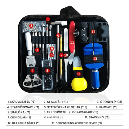 TimeFix – Klockreparationskit med 147 Delar, Verktyg för Armbandsjustering & Boettöppning