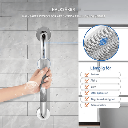 SafeGrip – Halksäker Badrumshandtag i Rostfritt Stål för Dusch, Toalett & Badkar (30/40/50 cm)