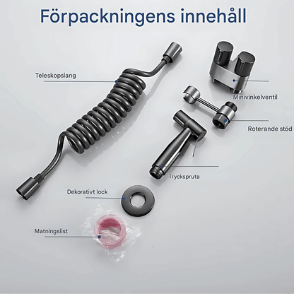 FlushEase – Handdusch för Toalett med Rostfritt Stål, Dubbla Utgångar & Teleskopslang