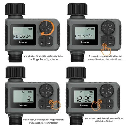 AquaSentry – Automatisk Bevattningstimer med LCD och Smart Regnfördröjning | För Enklare Trädgårdsvård Utomhus