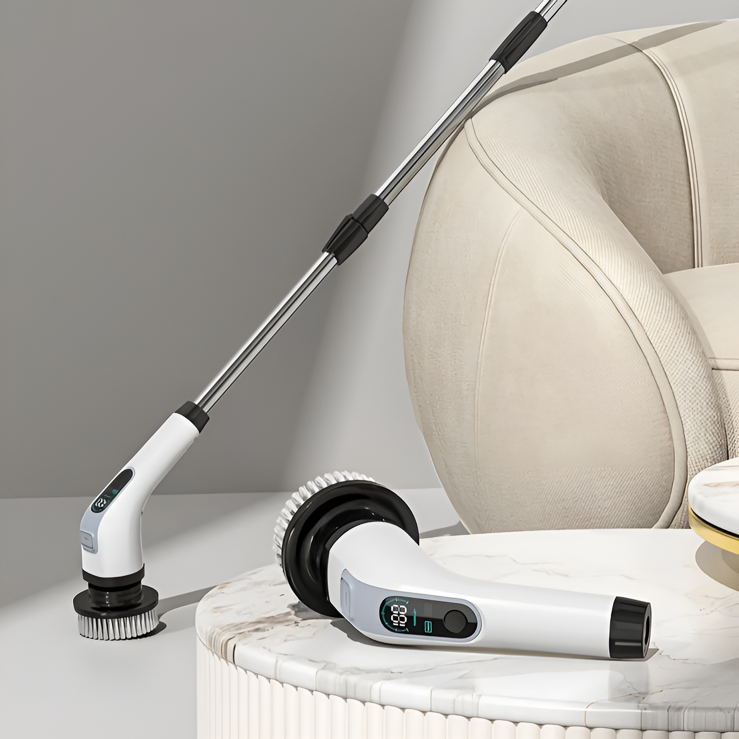 KEVIN - 9-i-1 Elektrisk Rengöringsborste Med Stav För Skonsam Städning