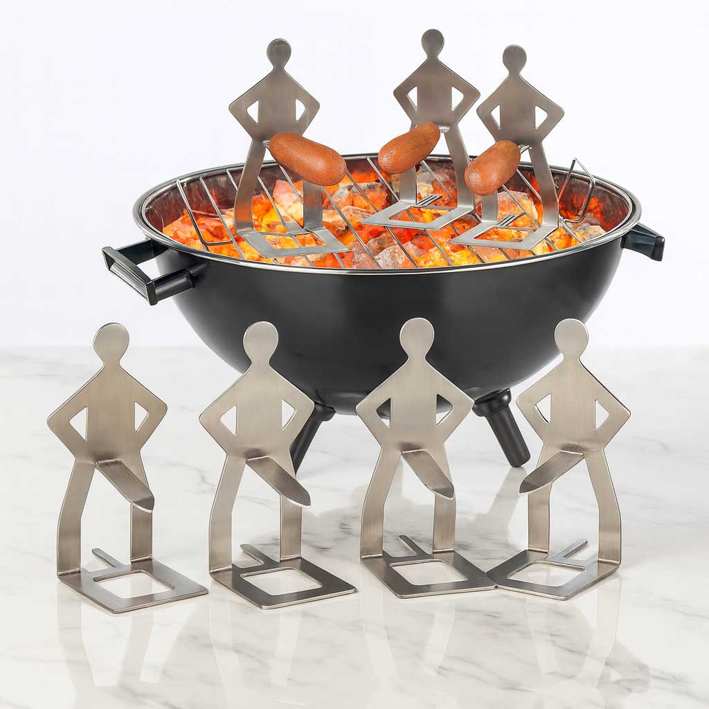 ARON - 5-pack Bärbar Korvhållare I Rostfritt Stål för Camping, Grill och Picknick