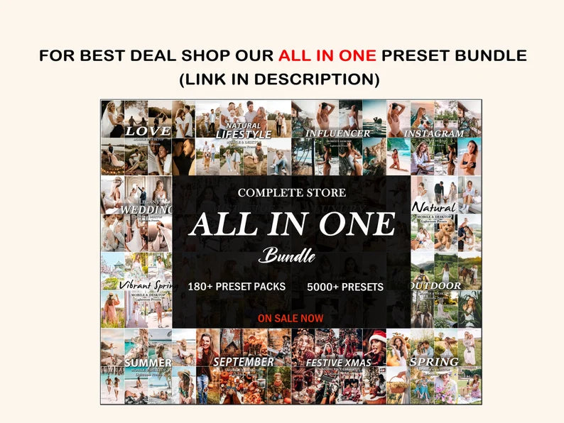 1100+ NATURAL Lightroom PRESET Bundle, Mobile & Desktop Luxury Aesthetic Presets, Bright Neutral Photo Filter, Lifestyle indoor soft Presets