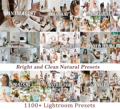 1100+ NATURAL Lightroom PRESET Bundle, Mobile & Desktop Luxury Aesthetic Presets, Bright Neutral Photo Filter, Lifestyle indoor soft Presets