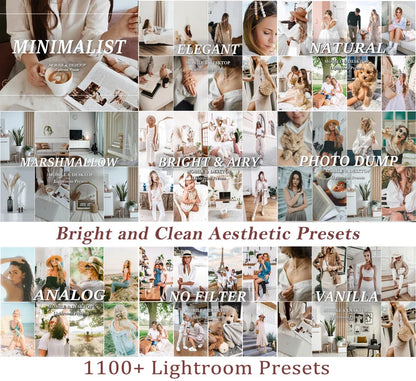 1100+ Lightroom Preset Bundle, Mobile & Desktop Luxury Aesthetic Presets, Clean Neutral Photo Editing Filter for Influencer Travel Blogger