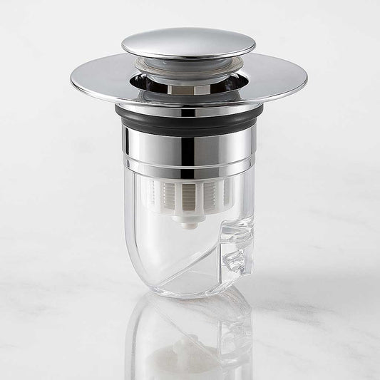 DrainGuard – Universell Pop-up Vattenlås med Hårfilter & Luktspärr för Handfat och Diskhoar