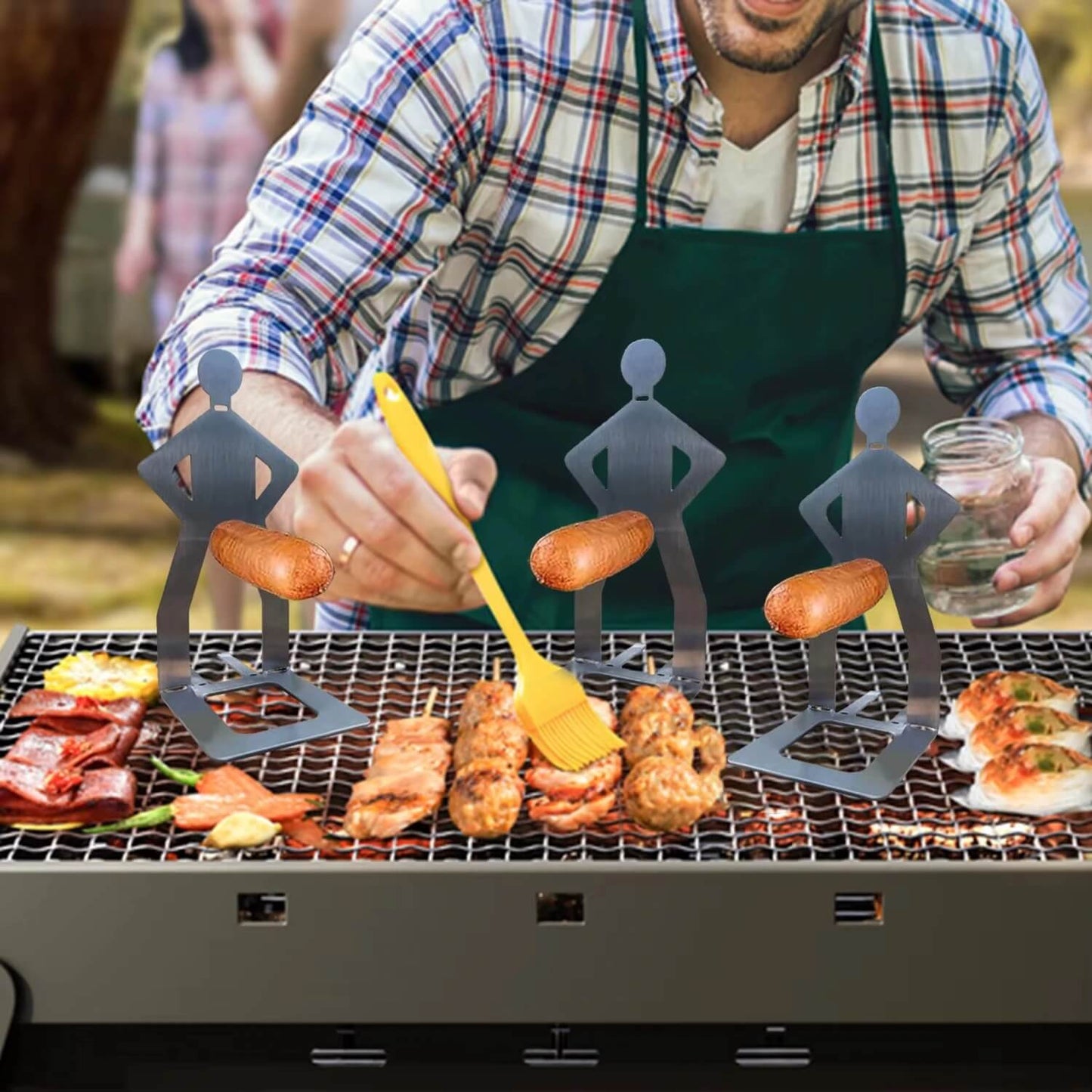 ARON - 5-pack Bärbar Korvhållare I Rostfritt Stål för Camping, Grill och Picknick