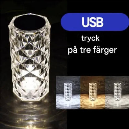 CORNELIA - Touch & Fjärrkontroll USB-Uppladdningsbar Kristall-LED-Lampa med 16 färger för Romantisk Stämning Hemma